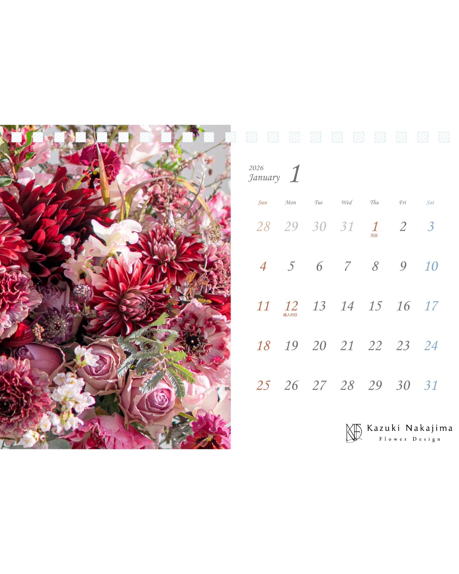 フラワー　サンプル×20 2026 卓上カレンダー｜Kazuki Nakajima Flower Design
